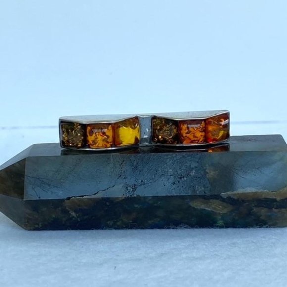 VTG Sterling Baltic Amber Multicolored Bar Brooch - Picture 15 of 15